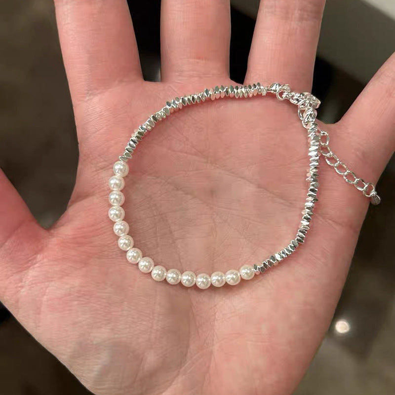 Women's Exquisite Sterling Sier Snake Bones Chain Ball Stitching Asymmetric Light Bracelet