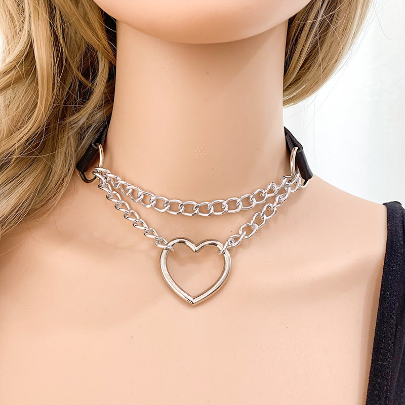 Heart Choker Leather Shaped Chain Clavicle Pendants