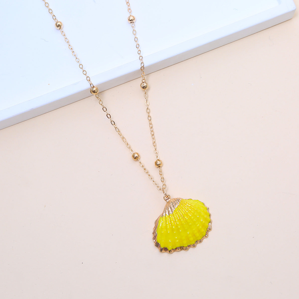 Ball Bead Chain Natural Shell Electroplated Necklace