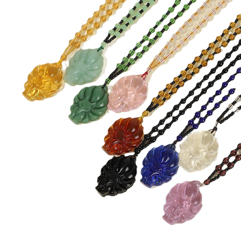 Women's & Men's Crystal Fox Obsidian Imitation Jade Long Sweater Pendants
