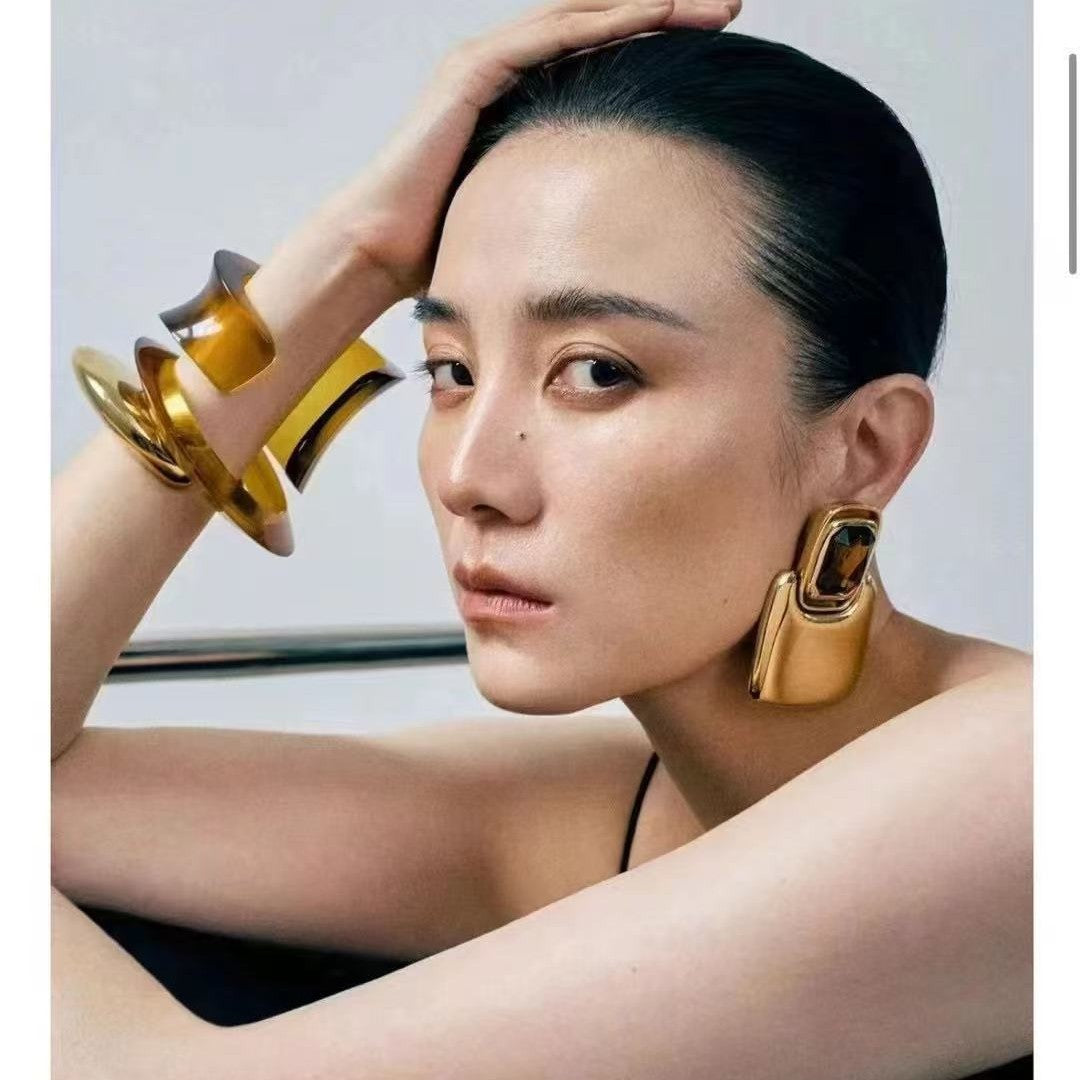 Niche Geometric Square Personality Retro Song Earrings