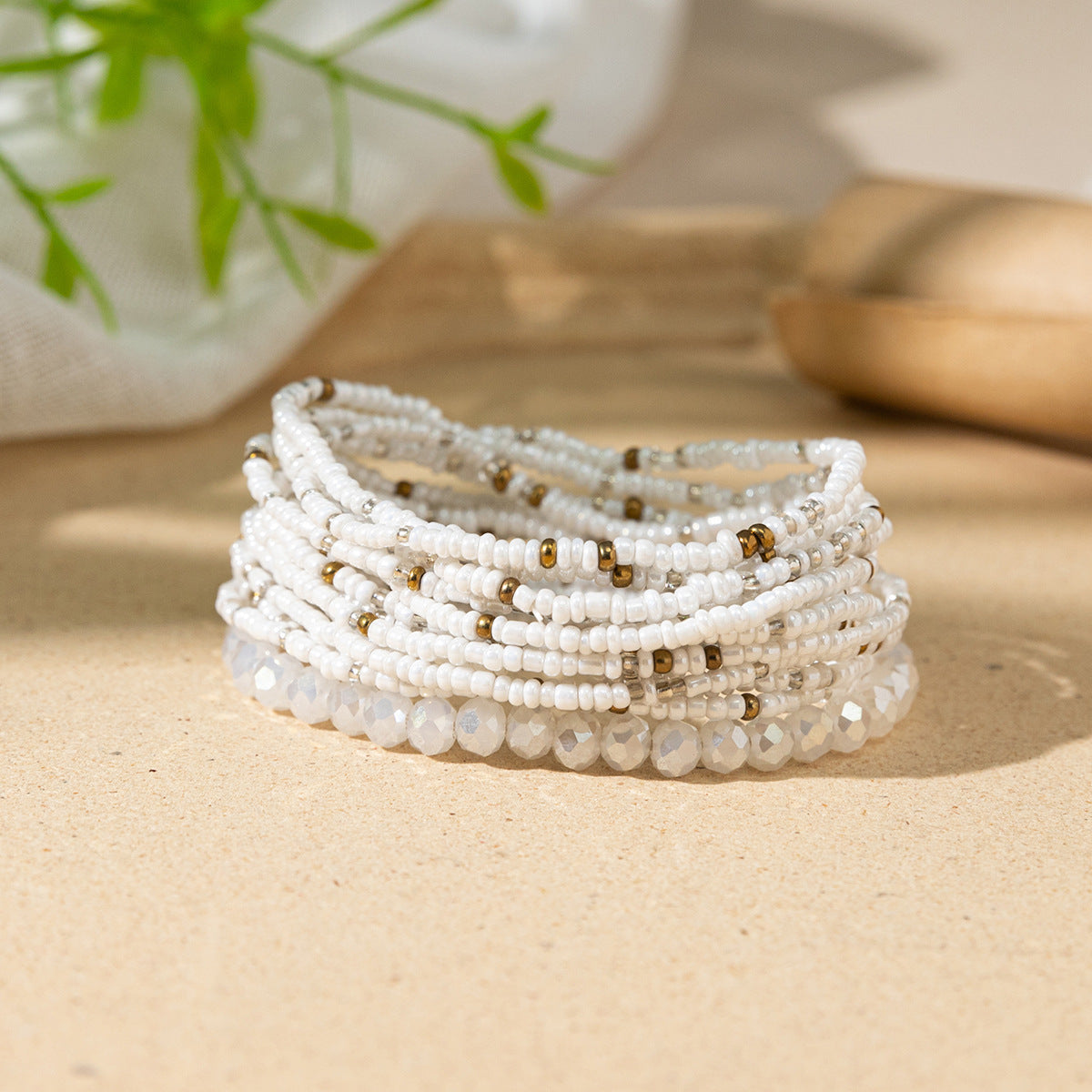 Women's Bohemian Vacation Style Twin Design Sense Glass Beads Stretch Bracelet