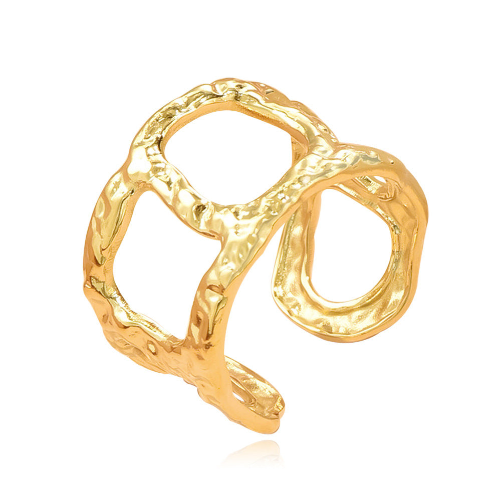 Retro Baroque Wind Liquid Irregular Titanium Steel Female Rings