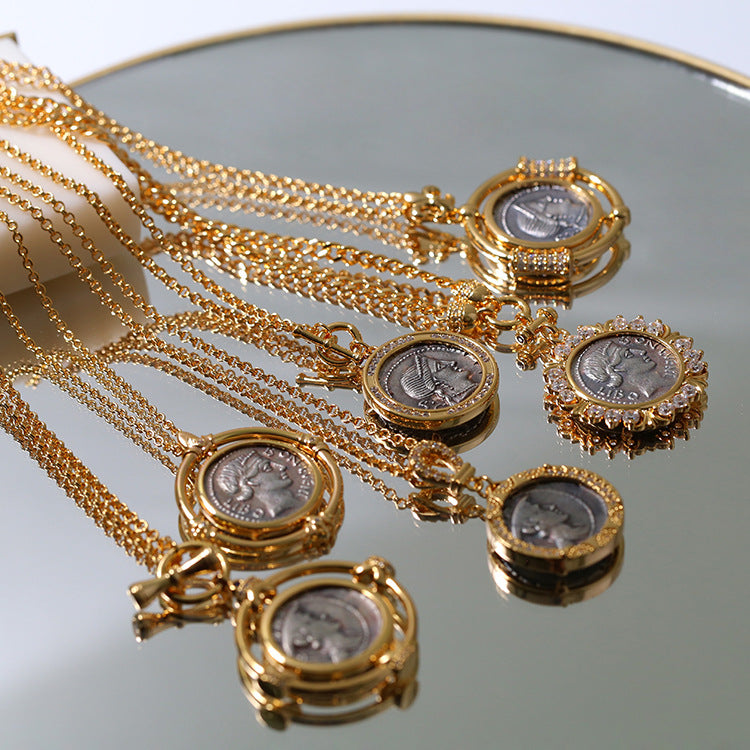 Retro Round Sier Coin Female Simple Trend Chain Necklace