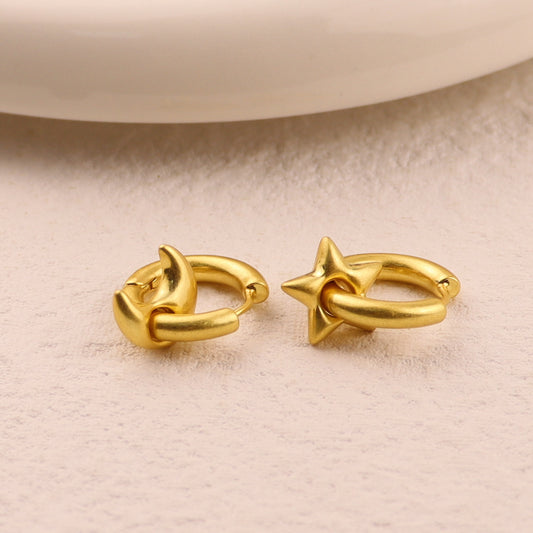 Metal Vintage Matte Thick Detachable Love Star Earrings