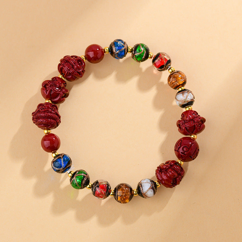 Men's Fragrant Gray Glaze Cinnabar Original Zodiac Dragon Lady Bracelet