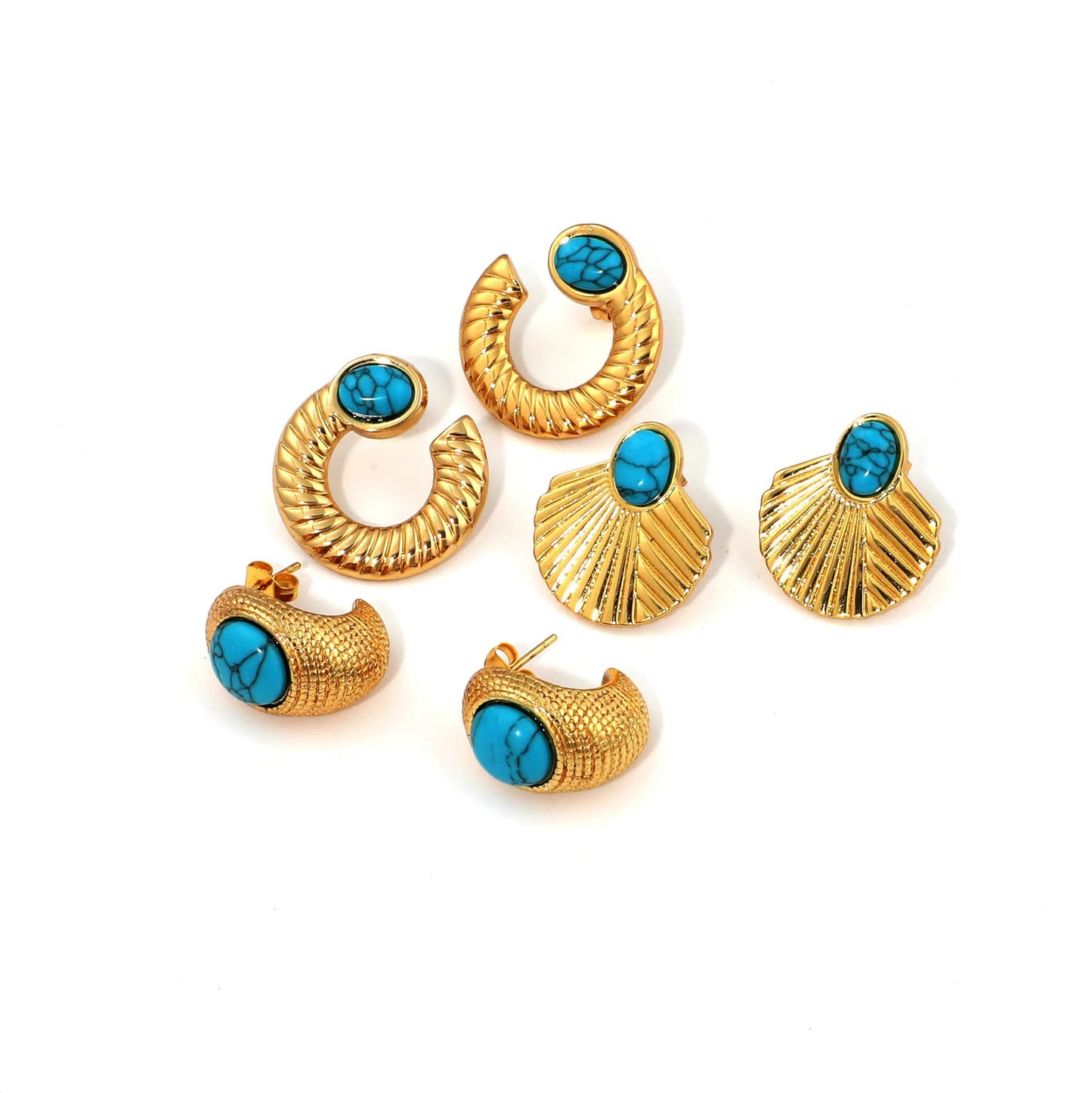 Stainless Steel Turquoise Hydraulic Shaped Titanium Stud Earrings