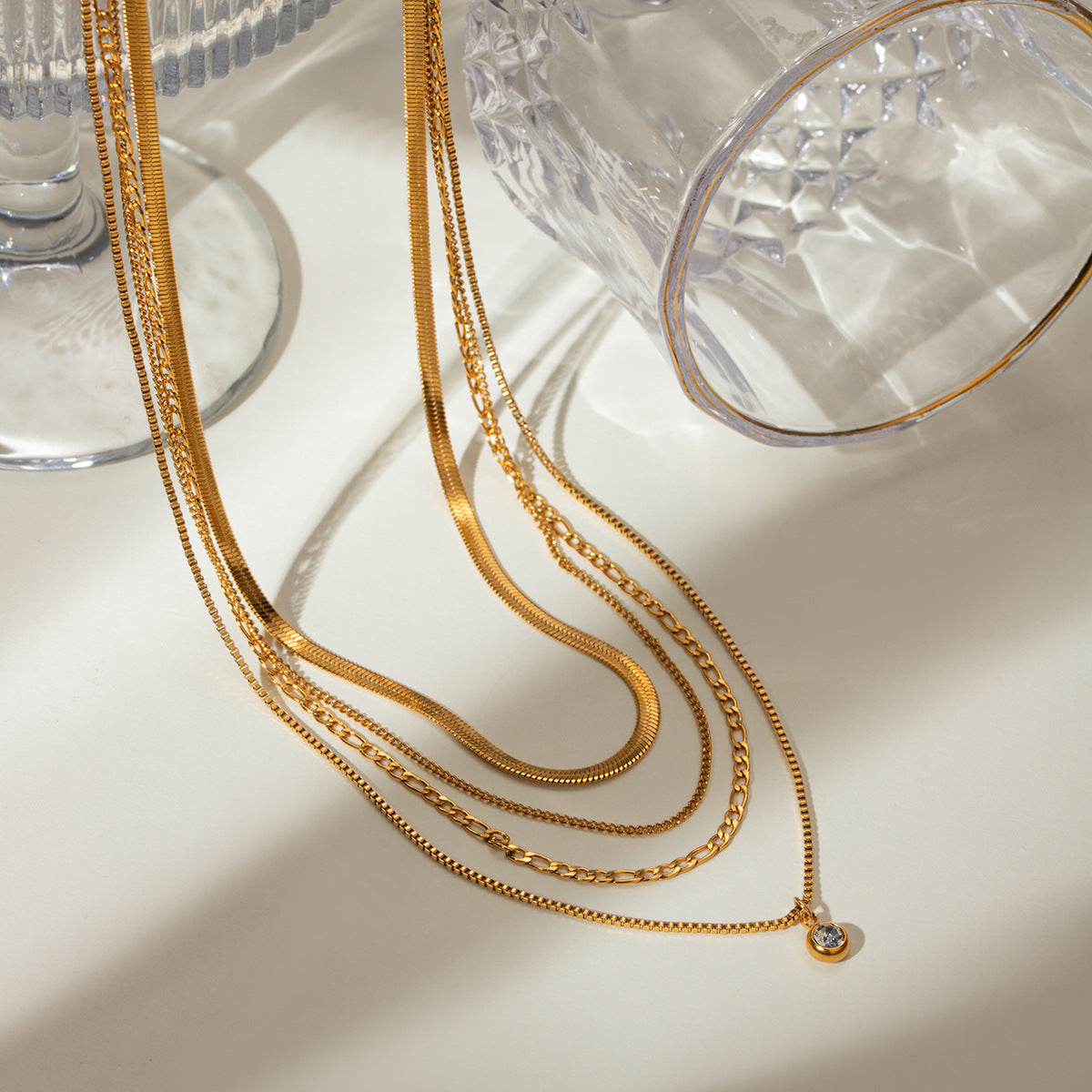 Fashion Gold Stainless Steel Chain Diamond Necklace