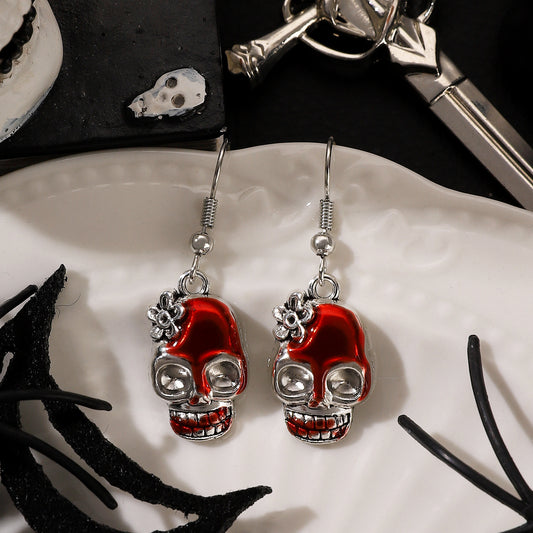 Exaggerated Halloween Gothic Horror Skull Heart Earrings