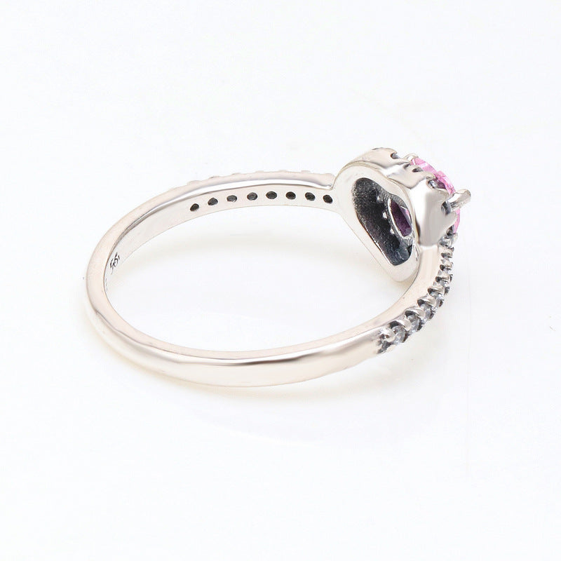 Copper Shining Pink Heart Female Light Luxury Noble Rings