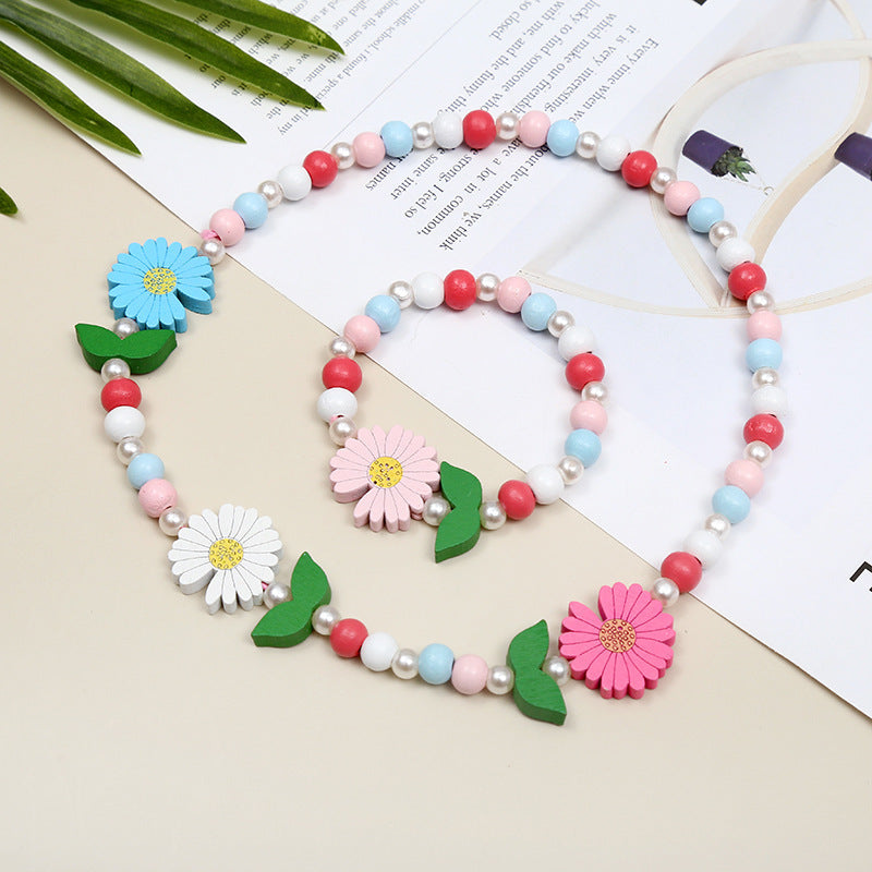 Children's Mixed Color Beaded Wooden Bead Handmade Bracelets