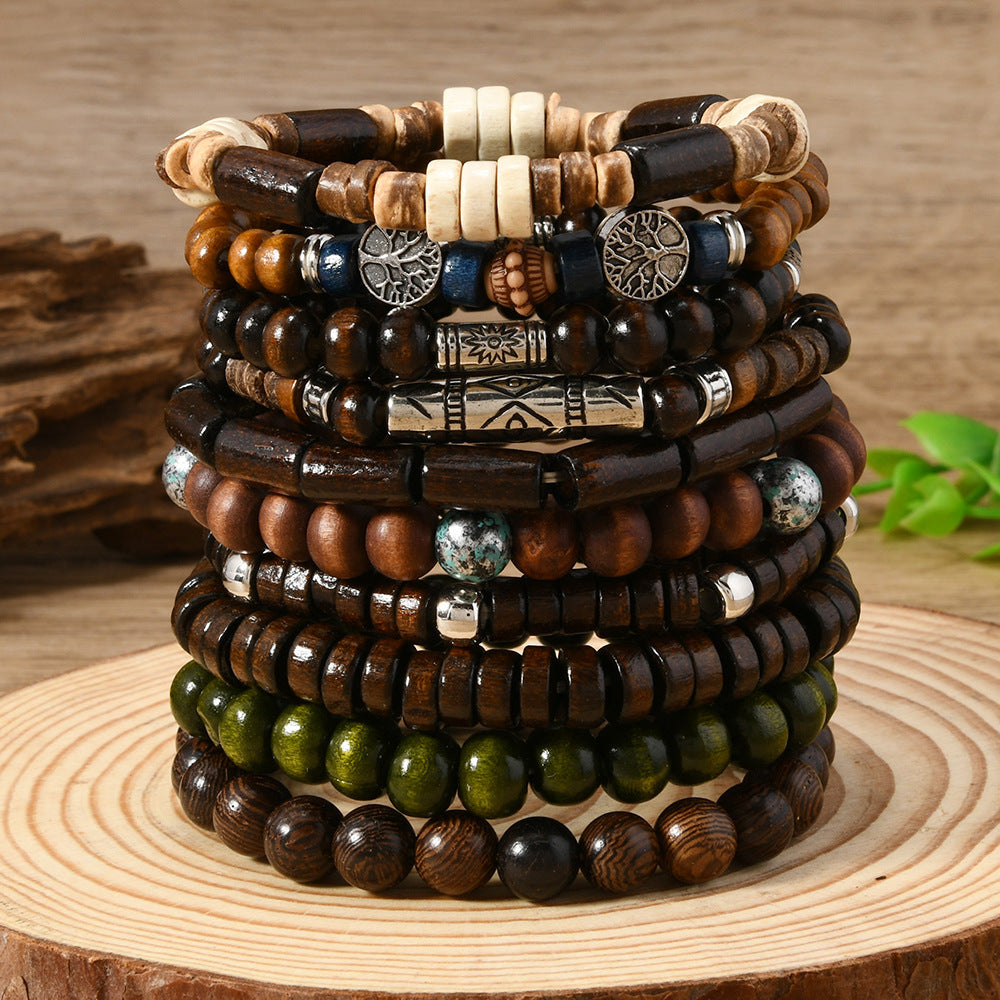 Men's Coconut Shell Wooden Bead Stretch Bracelets