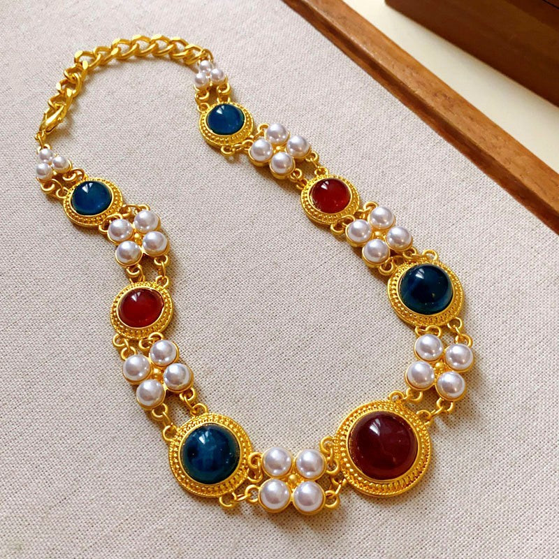 Square Stitching Palace Style Exquisite Clavicle Chain Middle Necklaces