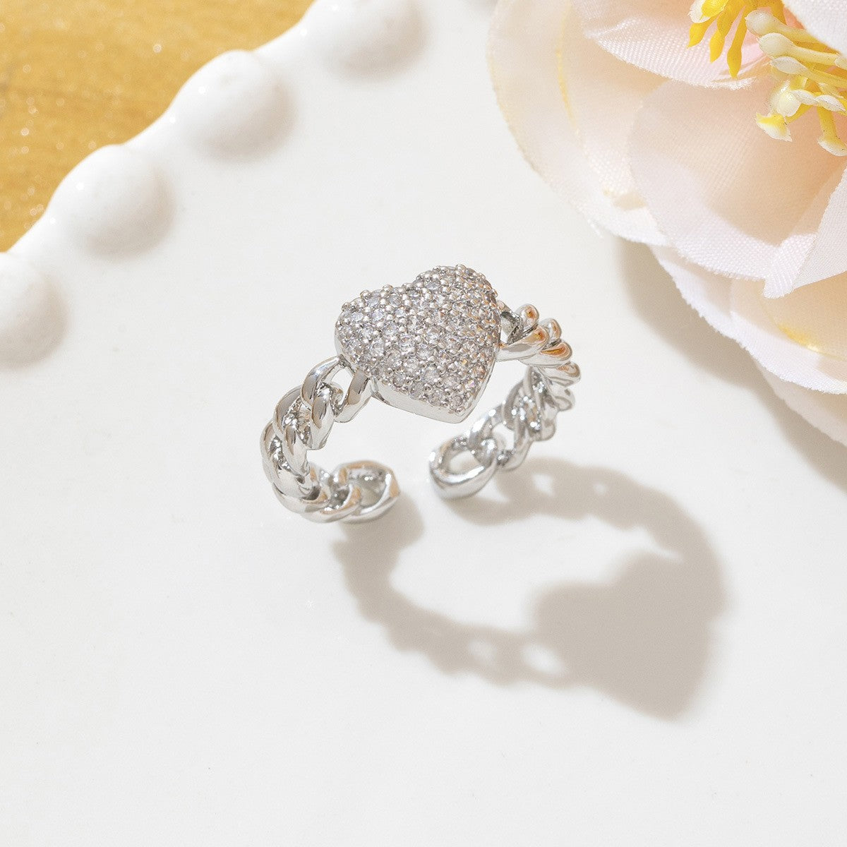 Temperament High Sense Loving Heart With Opening Adjustable Super Flash Ring
