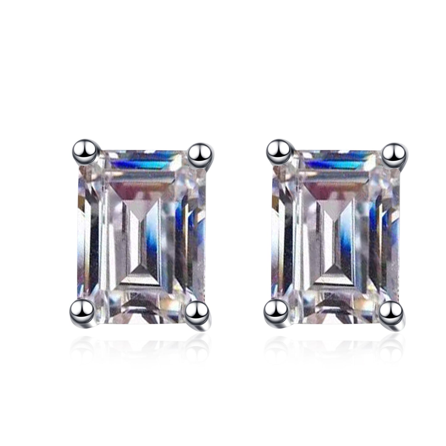 Women's Sterling Sier Inlaid Rectangular Chamfering Moissanite Earrings