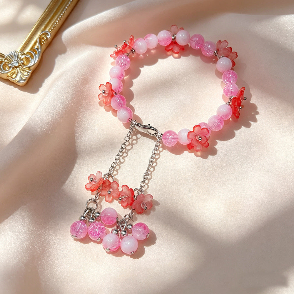Mori Style Flower Green Super Temperament Show White Crystal Bracelet
