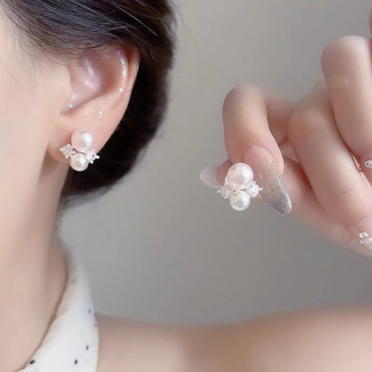 Women's French Style Pearl Zircon For Minority Design Light Luxury Stud Earrings