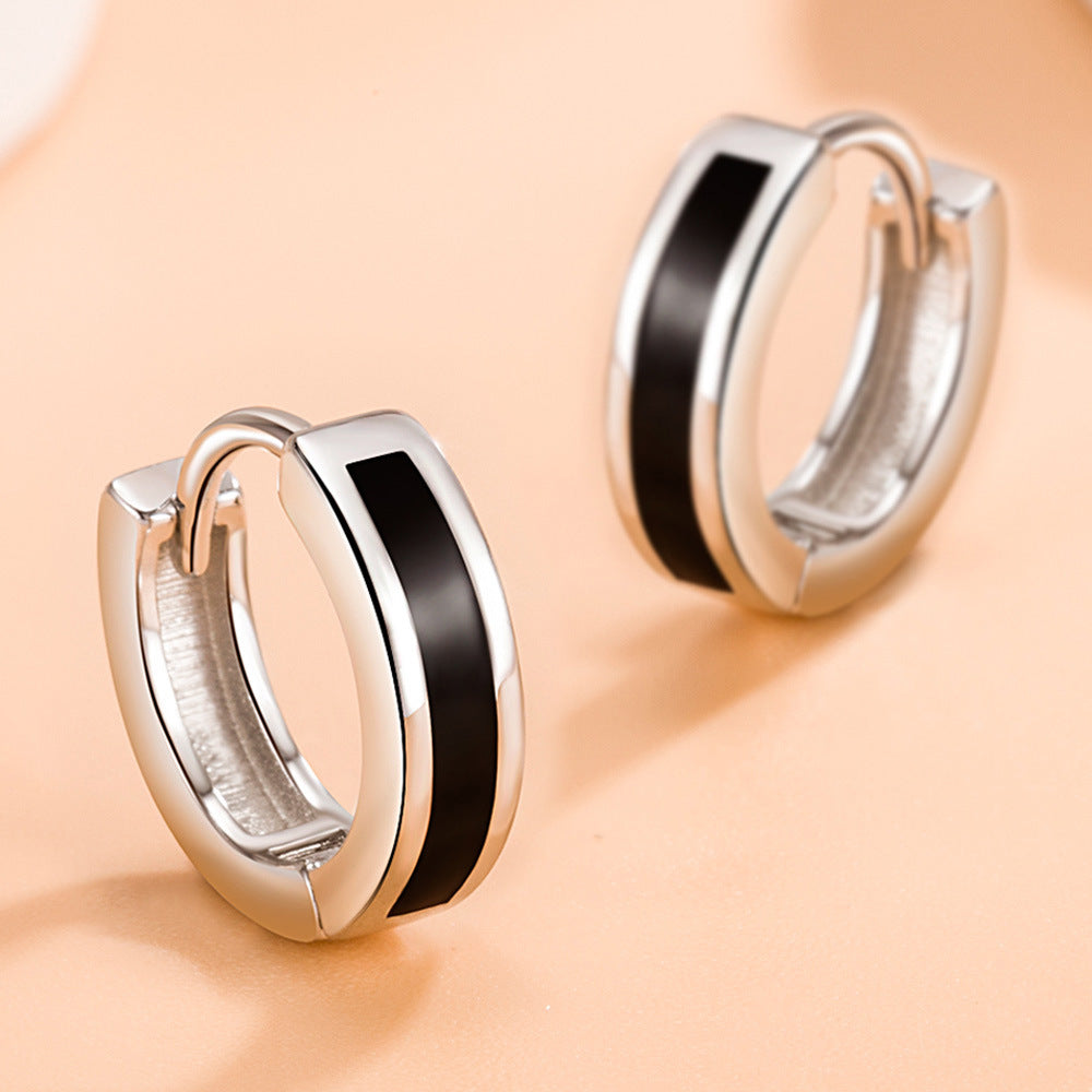 Simple Style Retro Minority Design Black White Dripping Line Ear Earrings