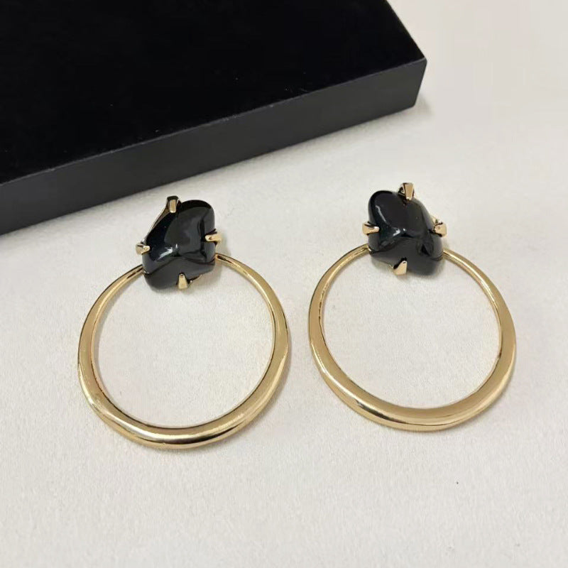 Niche Retro Exaggerated Inlaid Irregular Resin Gem Simple Light Luxury Earrings