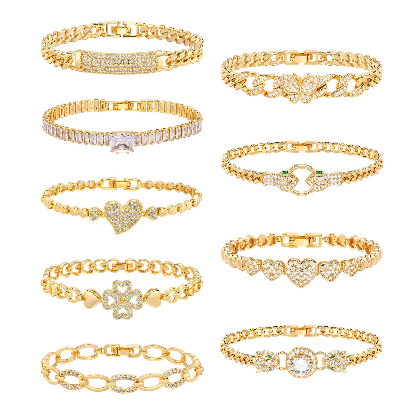 Women's Diamond Copper Square Zircon Golden Snake Bracelets