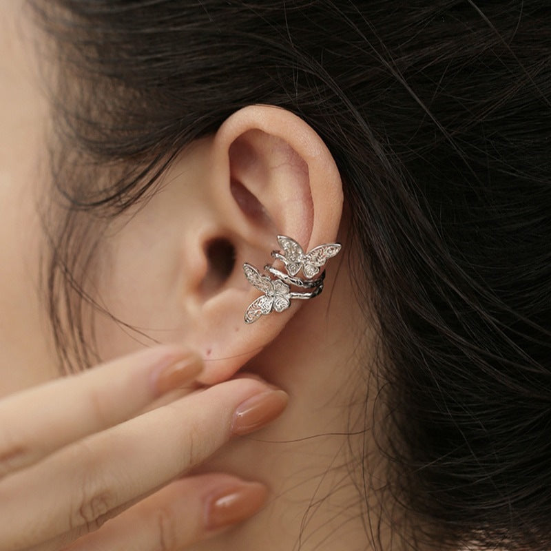 Grass Pattern Butterfly Ear Clip Autumn Spring Niche National Fashion Earrings
