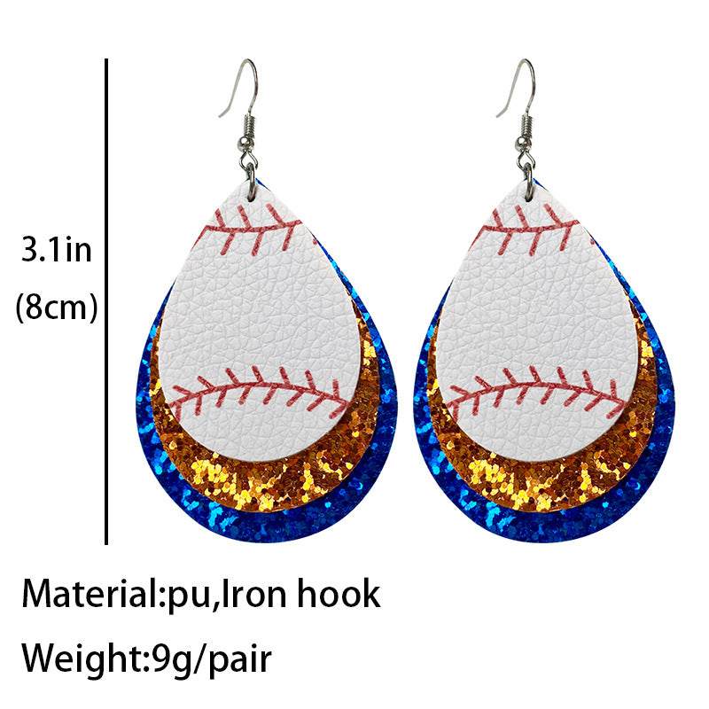 Color Matching Cheerleading Rugby Baseball Softball Leather Earrings