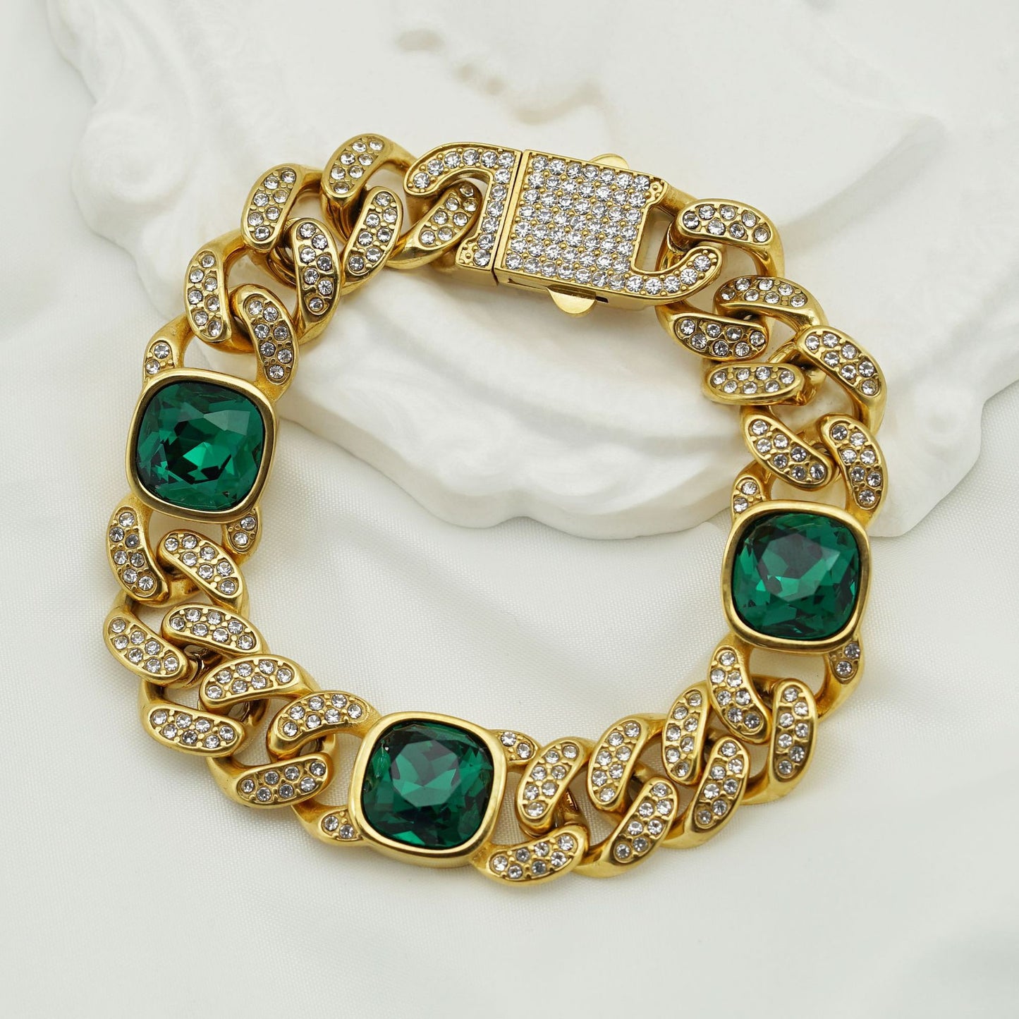 Full Diamond Color Gemstone Cuban Personality Affordable Luxury Fashion Titanium Bracelets