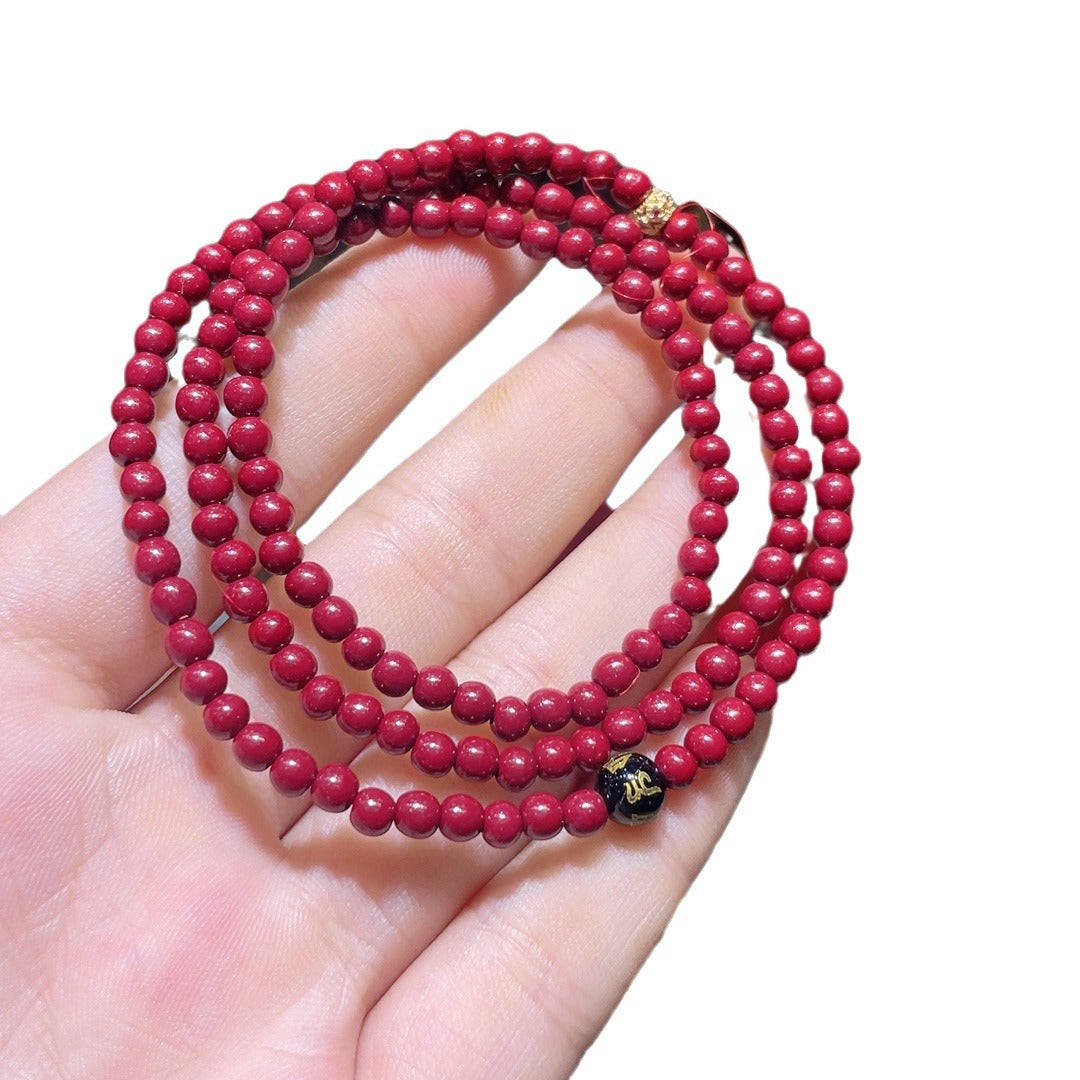Women's Sand Round Beads With Black Agate Six Bracelets