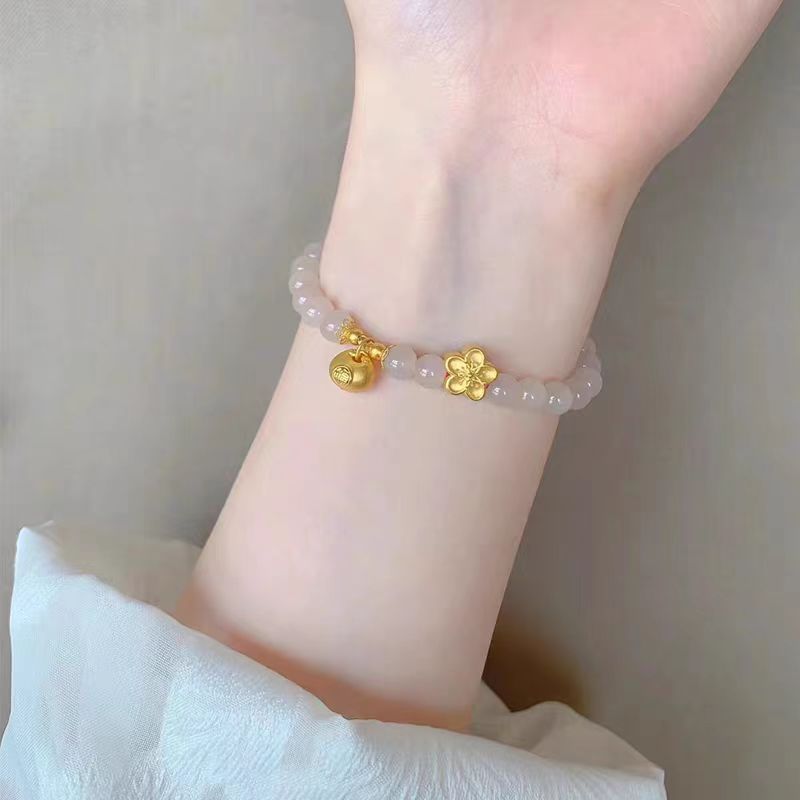 Pearl Lucky Beads Lotus Seedpod Peach Blossom Blessing Card Bracelet
