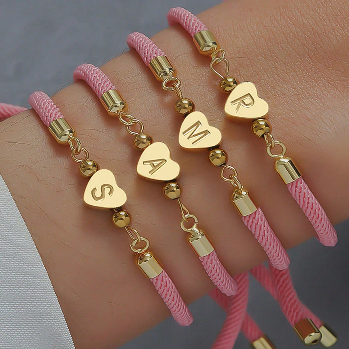 Women's Classic Heart Initial Letter Adjustable Colored Bracelets