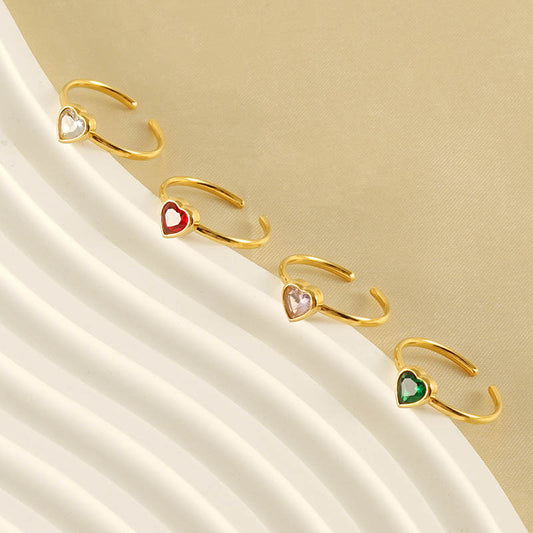 French Style Stainless Steel Colorful Heart-shaped Rings