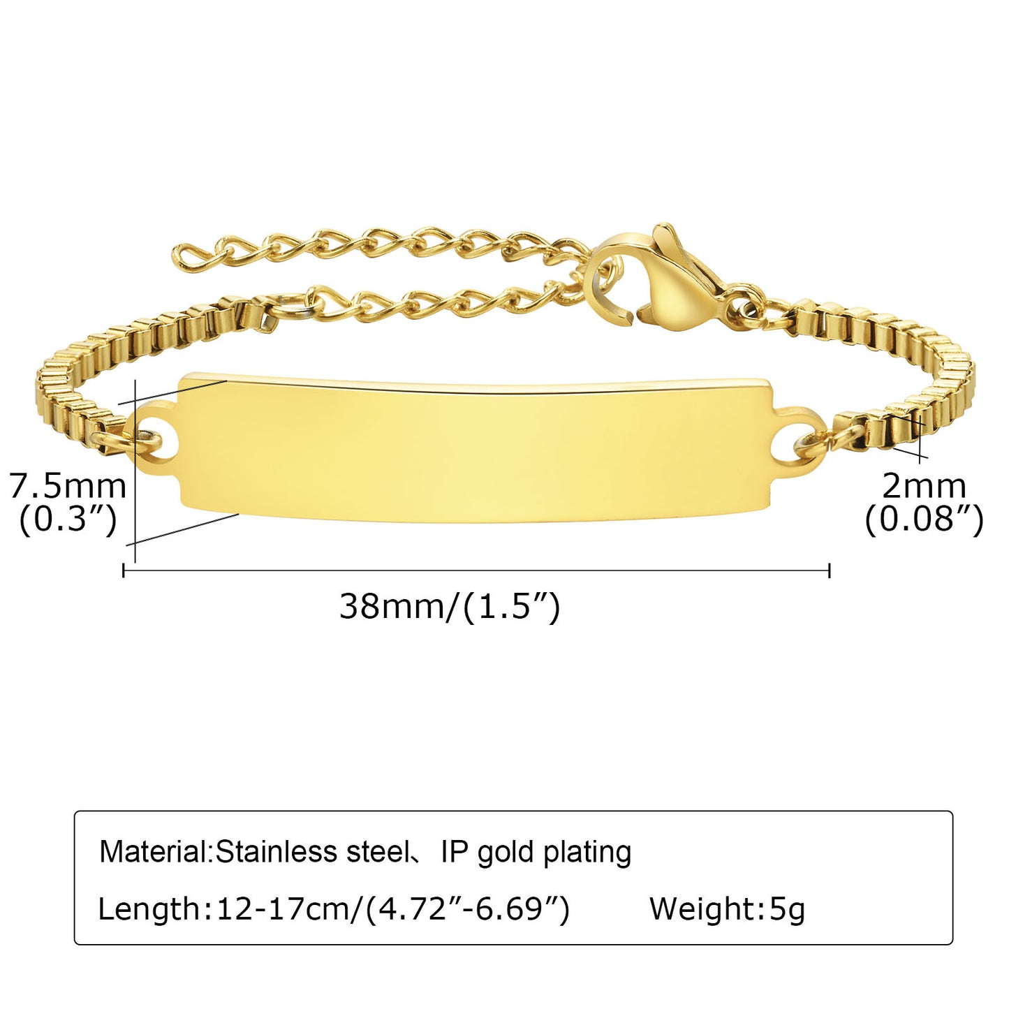 Women's Stainless Steel Curved Box Chain Gold Bracelets