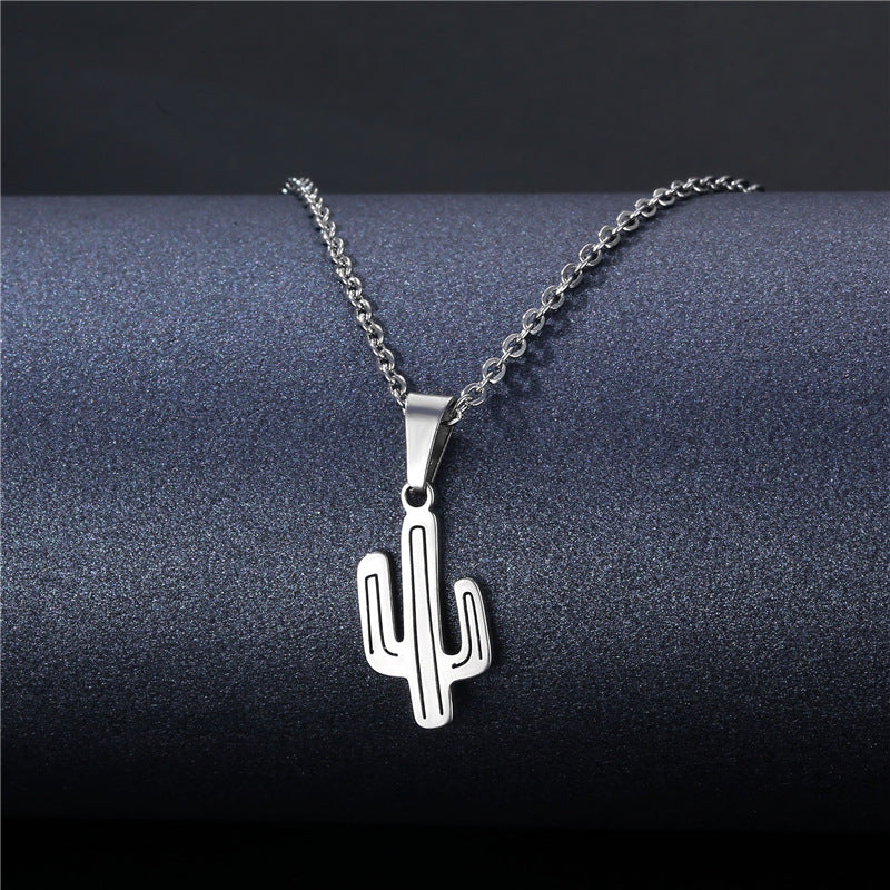 Stainless Steel Cut Hollow Geometry Tag Necklace