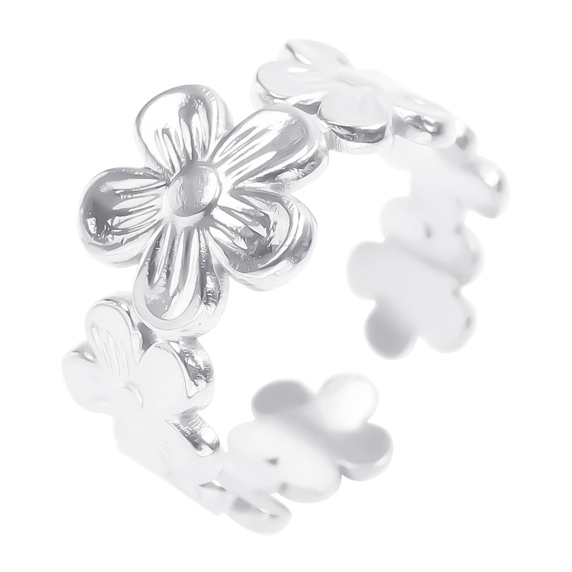 Niche Flower Colorful Golden Steel Titanium Rings