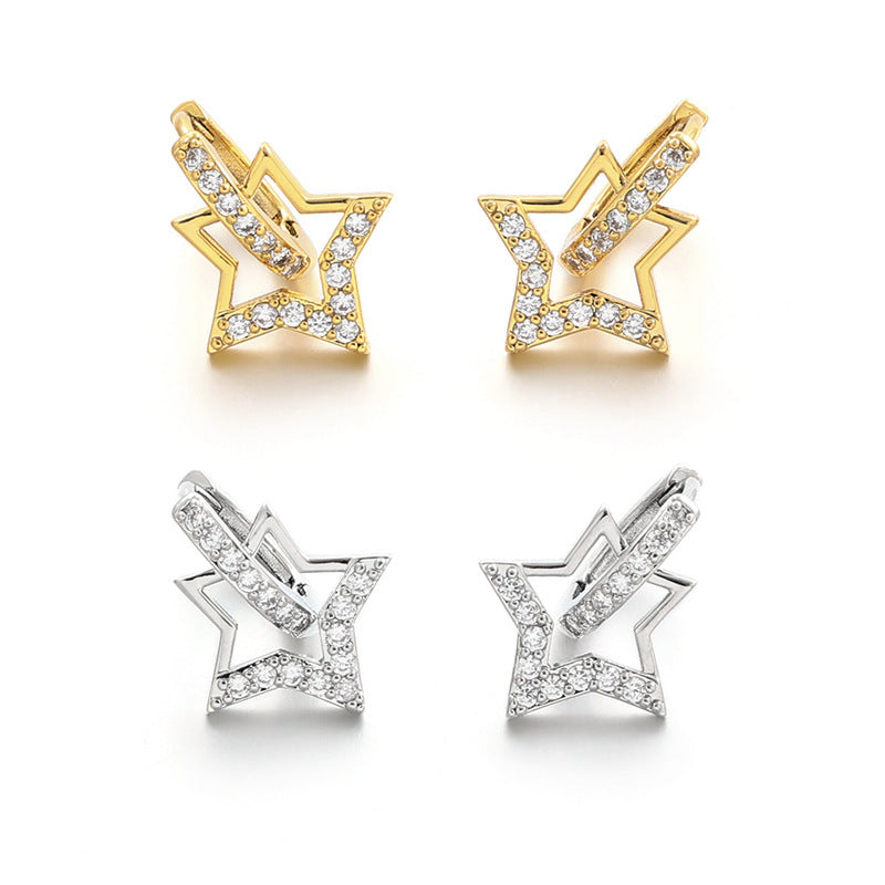 High-grade Five-pointed Star Round Zircon Korean Style Special Interest Light Earrings