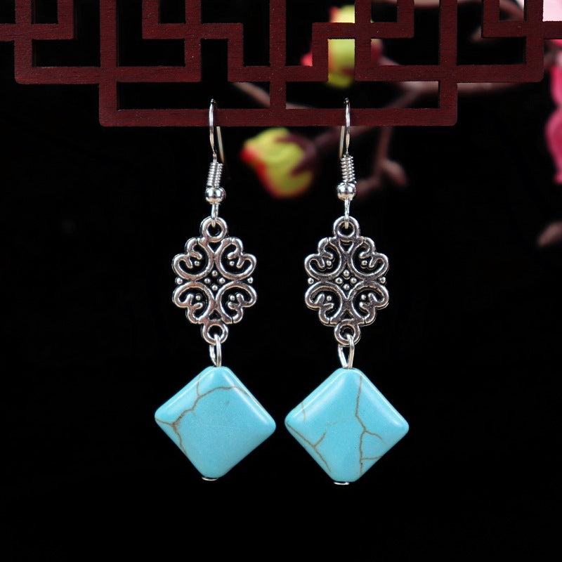 Women's Turquoise Elegant Simple Flower Water Drop Earrings