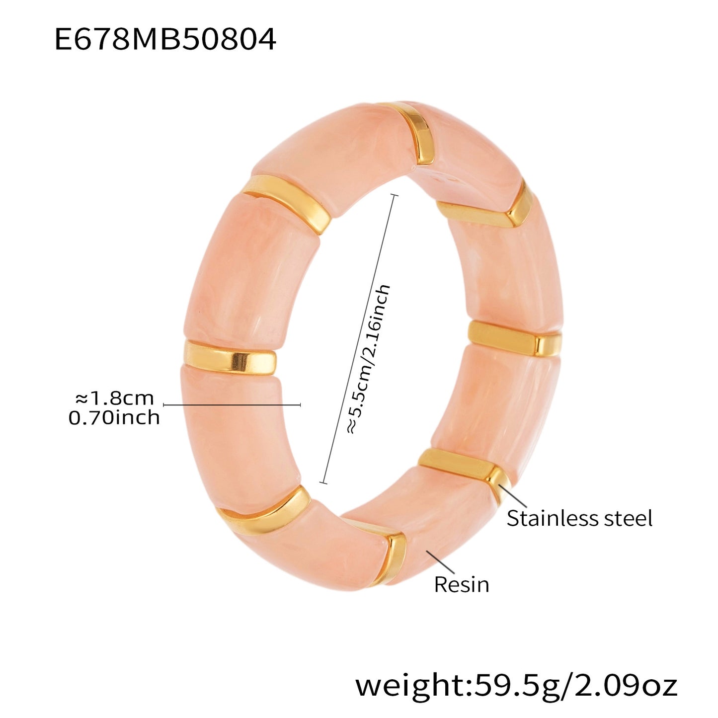 Color Matching Resin Wide Surface Elastic High Texture Fashion Stainless Bracelet