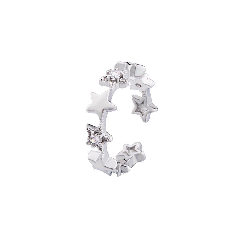 Women's Simple Fresh Diamond Pentagram Open Korean Style Sweet Personality Starry Rings