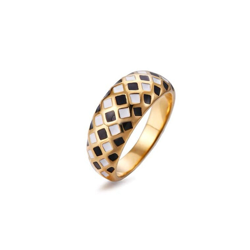 Wind Diamond Plaid Female Titanium Steel Plated Rings