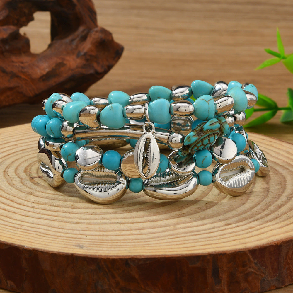 Women's Turquoise Handmade Beaded Bull Head Cowboy Hat Match Bracelet