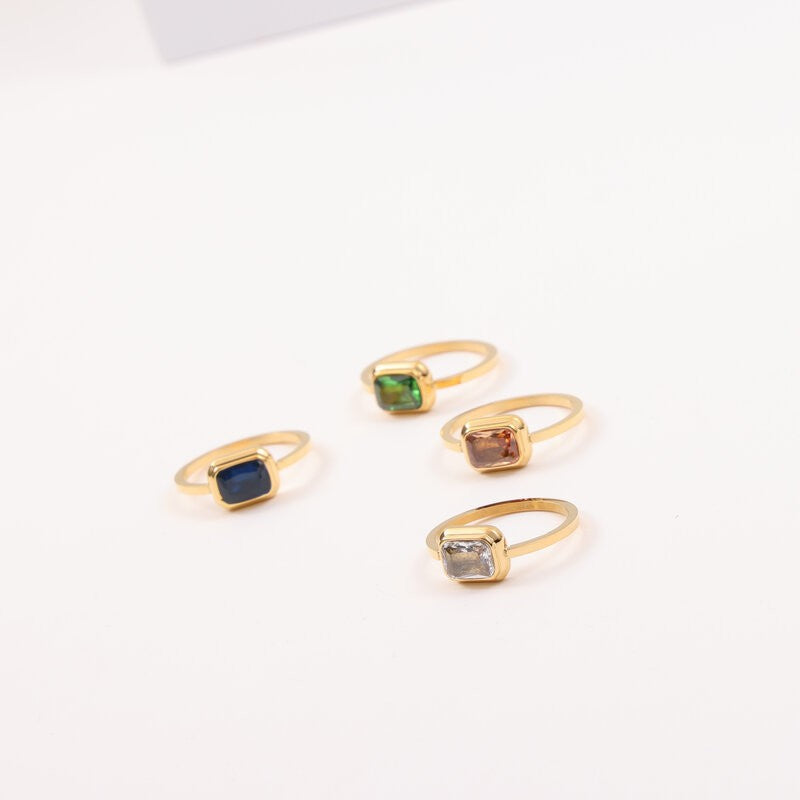 Square Gem Optional Titanium Steel Gold Ring