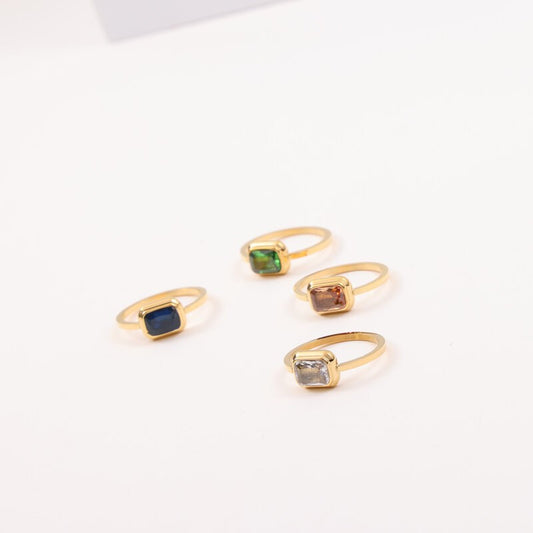 Square Gem Optional Titanium Steel Gold Ring