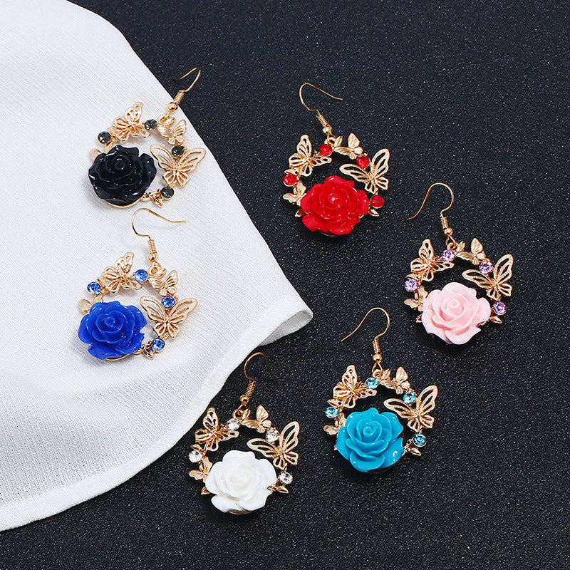 Women's Rose Resin Camellia Metal Alloy Temperament Fairy Earrings