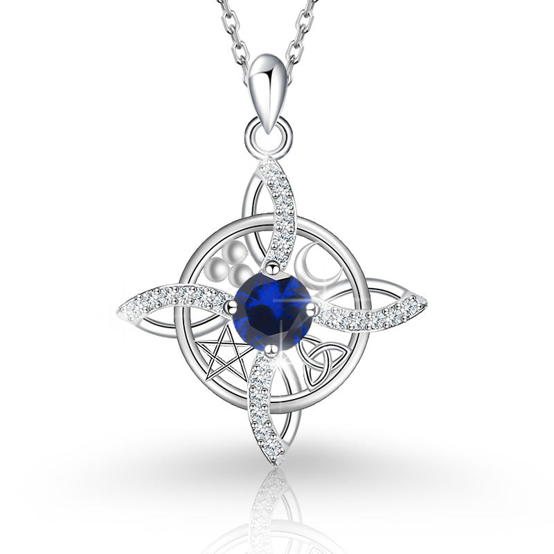 Sier Round Cross Moon Star Simple Fashion Necklace