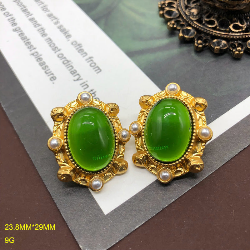 Western Gold-plated Colorful Jelly Glass Pearl Clavicle Chain Matching Rings