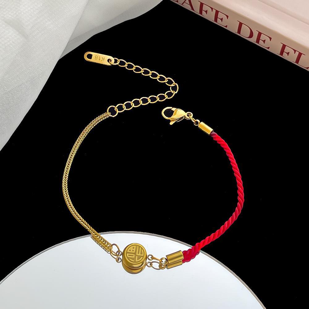 Women's Design Double-sided Small Fu Word Life Red Rope Exquisite Light Bracelet