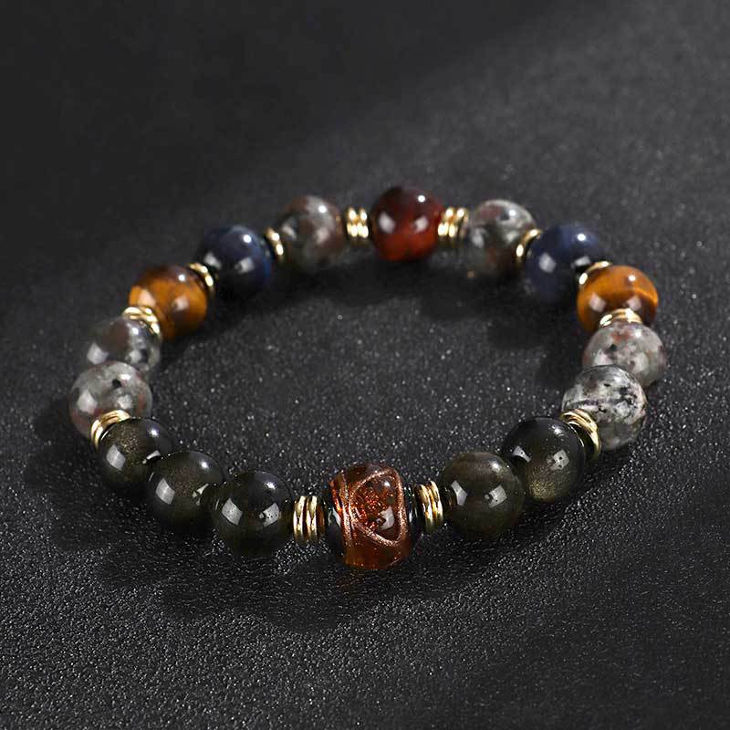 Flame Stone Gold Obsidian Beaded Couple Female Bracelets