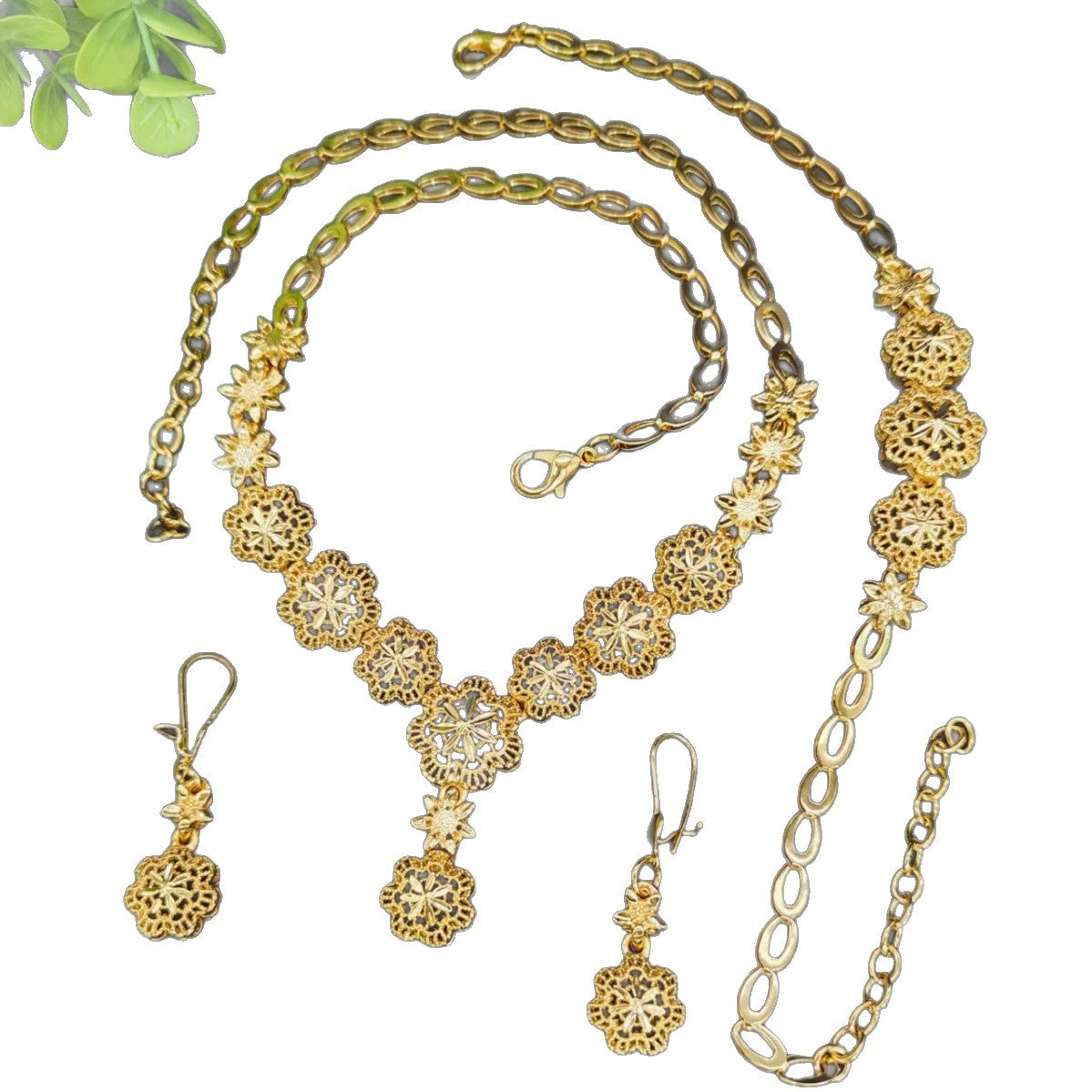 Popular Elegant Gold Flower Indian Bride Jewelry Set
