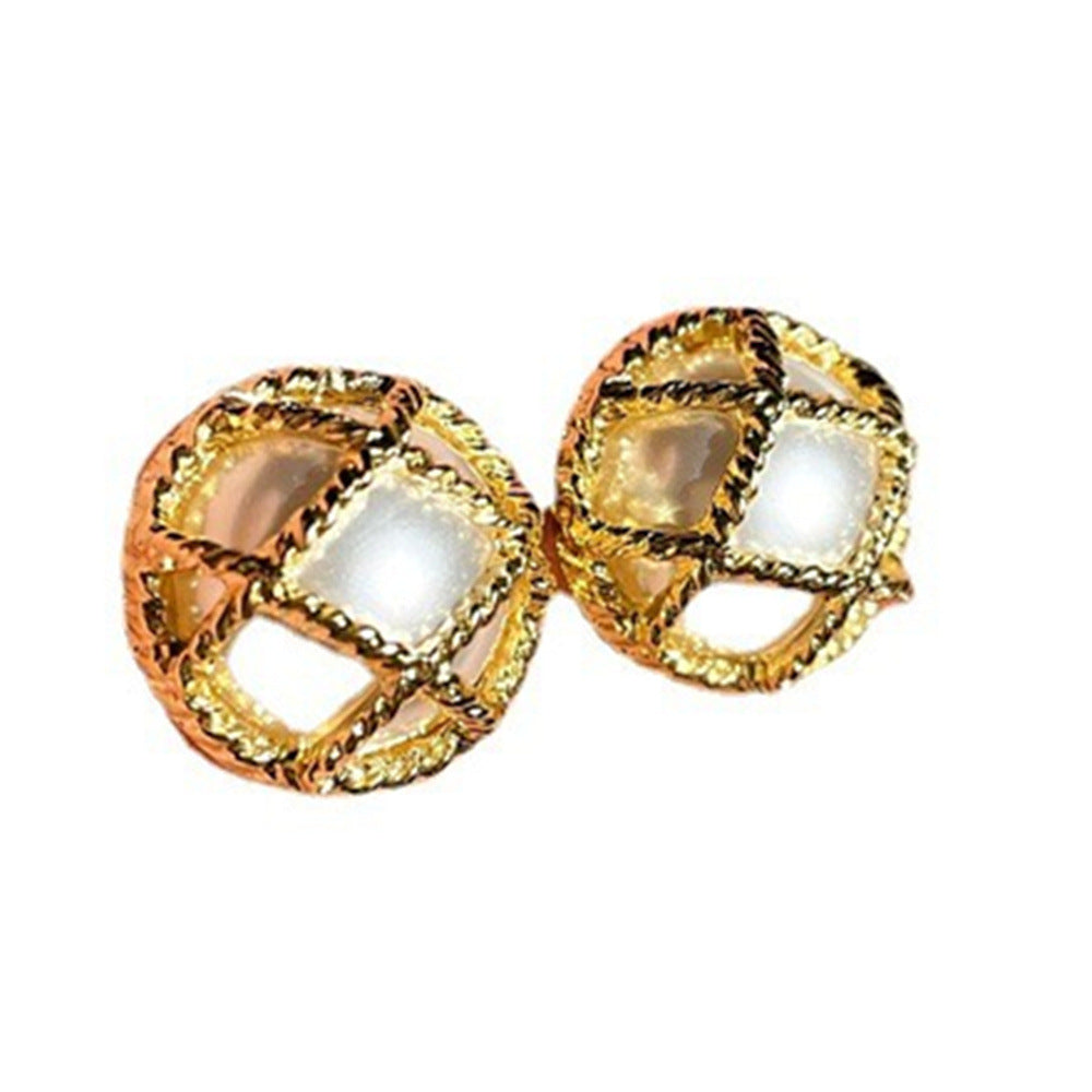 Female Middle Ancient Round Chinese Alloy Stud Earrings