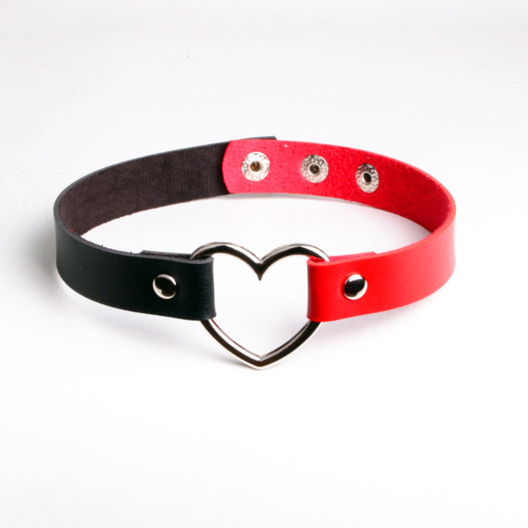 Punk Leather Two-tone Heart Love Fashion Collar